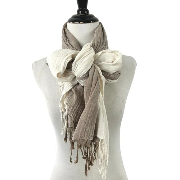 Old Navy Accessories - Old Navy Neutral Two Tone Scarf Beige Taupe Lightweight Fringe Wrap Boho